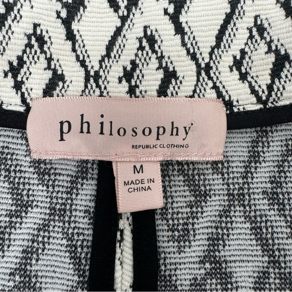 Philosophy Open front Long Duster Cardigan Diamond pattern white black Medium - Picture 11 of 11